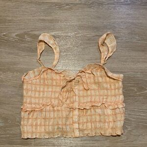 American Eagle Peach Plaid Ruffle Crop Top Size M